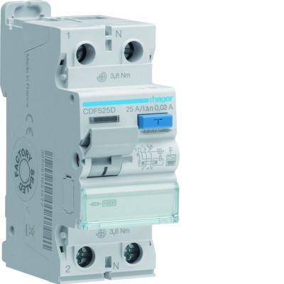 RCCB Wyłącznik różnicowoprądowy 1P+N 25A 30mA 10kA F (CDF525D)