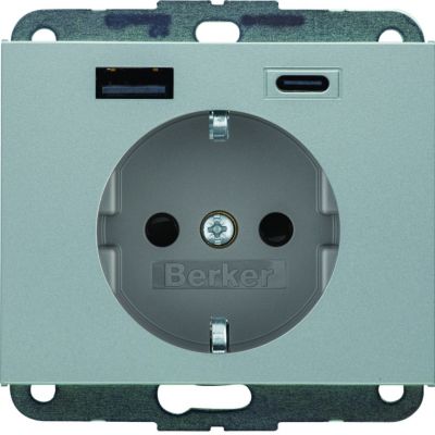 K.5 Gniazdo SCHUKO z ładowarką USB A+C 20W PD, alu mat lakierowany (48147003)