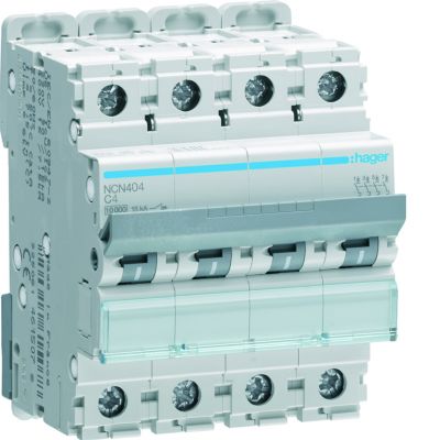 MCB Wyłącznik nadprądowy 10kA/15kA 4P C 4A NCN404 HAGER (NCN404)