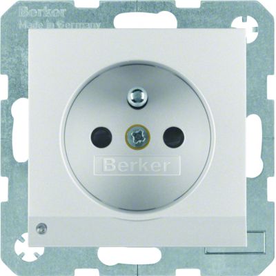 BERKER B.Kwadrat/B.7 Gniazdo z uziemieniem i podświetleniem orientacyjnym LED aluminium mat lakierowana 6765101404 HAGER (6765101404)