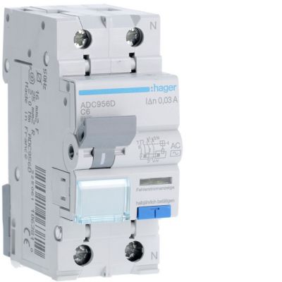 RCBO Wyłącznik różnicowoprądowy z członem nadprądowym 1P+N 6kA C6A 30mA Typ AC ADC956D HAGER (ADC956D)