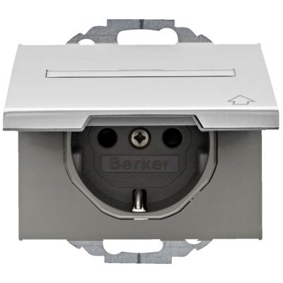 BERKER K.5 Gniazdo SCHUKO z pokrywą i polem opisowym aluminium 47487103 HAGER (47487103)