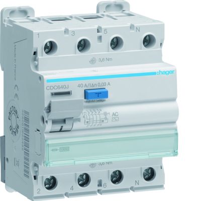 RCCB Wyłącznik różnicowoprądowy 3P+N 40A 30mA 10kA AC (CDC640J)