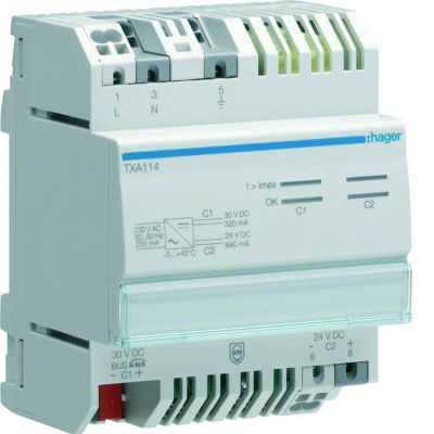 KNX e/s Zasilacz KNX 1 x 30V DC 320 mA + 1 x 24V DC 640 mA TXA114 HAGER (TXA114)