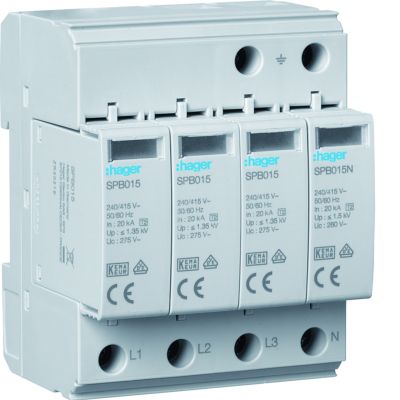 Ogranicznik przepięć C Typ 2 T2 SPD 4P 3+1 sieć TN-S/TT In=20kA SPB413 HAGER (SPB413)
