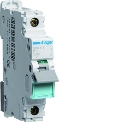 MCB Wyłącznik nadprądowy 10kA/15kA 1P D 16A NDN116 HAGER (NDN116)