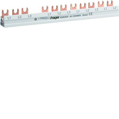 Szyna grzebieniowa widełkowa pozioma 4P 10mm2 do RCCB 4P+MCB / SPD 4P+MCB 3P 12M KDN363F HAGER (KDN363F)