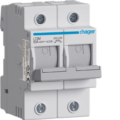 Modułowy rozłącznik bezpiecznikowy poziomy D02 2P 63A 400VAC 110/220VDC L72M HAGER (L72M)