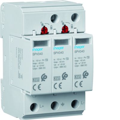 Ogranicznik przepięć C Typ 2 PV 3P In 15kA Imax 40kA 3,7kV 1000V DC SPV340 HAGER (SPV340)