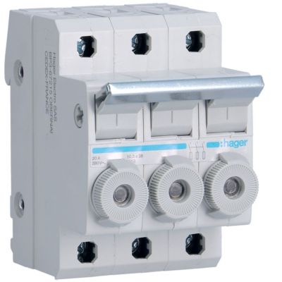 Rozłącznik bezpiecznikowy cylindryczny 3P 10x38mm 20A L95300 HAGER (L95300)