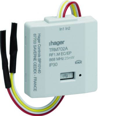 KNX q/e/s 2-kanałowe wejście przyciskowe na baterie jasnoszary TRM702A HAGER (TRM702A)