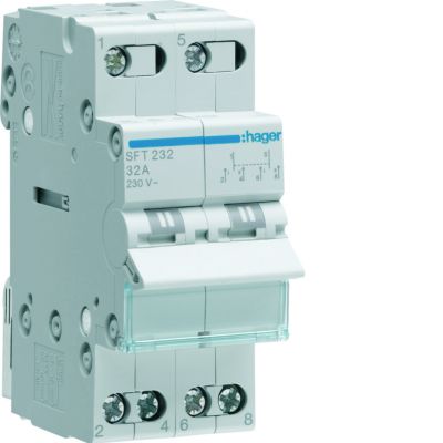 Modułowy przełącznik instalacyjny I-0-II punkt wspólny od góry 2P 32A 230VAC SFT232 HAGER (SFT232)