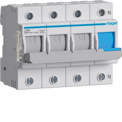 Modułowy rozłącznik bezpiecznikowy poziomy D02 3P+N 63A 400VAC 110/220VDC L76M HAGER (L76M)