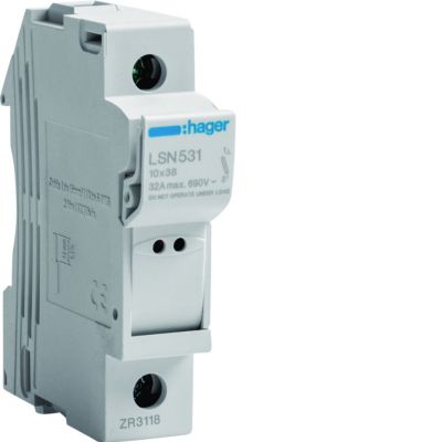 Rozłącznik bezpiecznikowy cylindryczny 1P 32A 10x38mm L38 LSN531 HAGER (LSN531)
