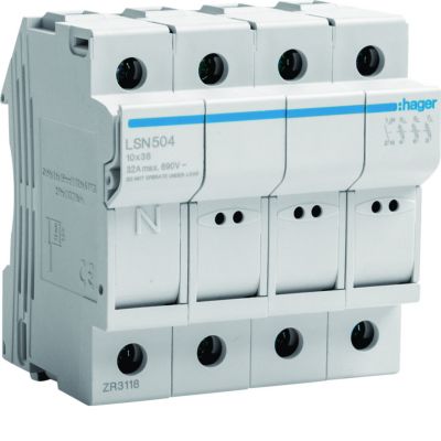 Rozłącznik bezpiecznikowy cylindryczny 4P 10x38mm L38 LSN504 HAGER (LSN504)