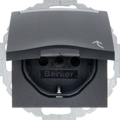 BERKER B.3/B.7 Gniazdo SCHUKO z pokrywą i polem opisowym z przesłoną styków antracyt 47461606 HAGER (47461606)
