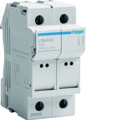 Rozłącznik bezpiecznikowy cylindryczny 2P 25A 8,5x31,5mm L32 LSN402 HAGER (LSN402)