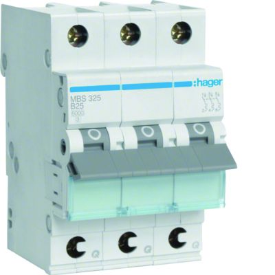 MCB Wyłącznik nadprądowy 6kA 3P B 25A QuickConnect MBS325 HAGER (MBS325)