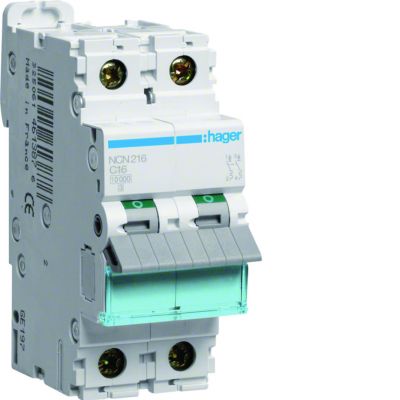 MCB Wyłącznik nadprądowy 10kA/15kA 2P C 16A NCN216 HAGER (NCN216)