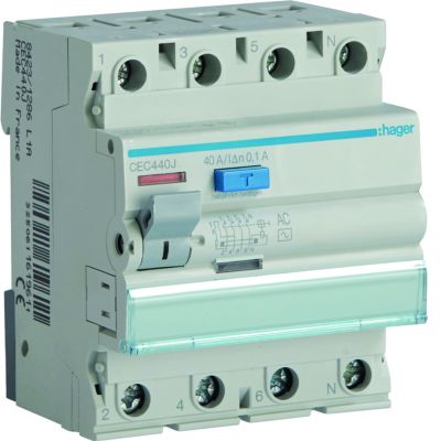 RCCB Wyłącznik różnicowoprądowy 3P+N 40A 100mA 6kA typ AC CEC440J HAGER (CEC440J)