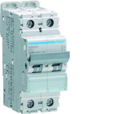 MCB Wyłącznik nadprądowy 10kA/15kA 2P B 20A NBN220 HAGER (NBN220)
