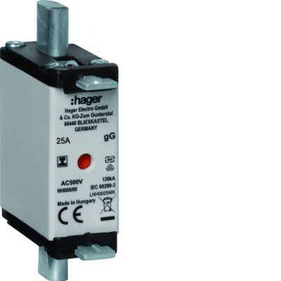 Wkładka bezp. nożowa NH000 wsk.podw. uchwyt izol. gG 25A 500VAC LNH0025MK HAGER (LNH0025MK)