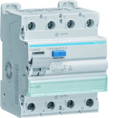 RCCB Wyłącznik różnicowoprądowy 3P+N 125A 500mA 10kA A (CGA690)