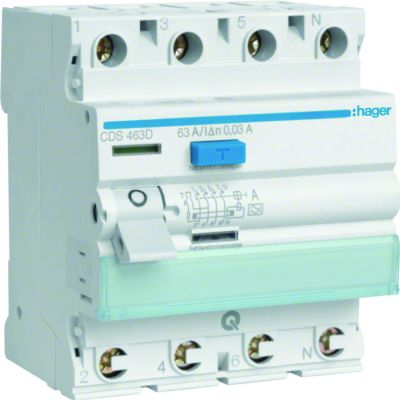 RCCB Wyłącznik różnicowoprądowy 3P+N 63A 30mA Typ A QuickConnect CDS463D HAGER (CDS463D)