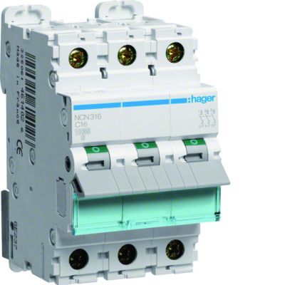MCB Wyłącznik nadprądowy 10kA/15kA 3P C 16A NCN316 HAGER (NCN316)