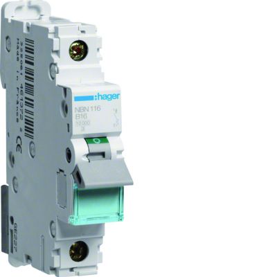 MCB Wyłącznik nadprądowy 10kA/15kA 1P B 16A NBN116 HAGER (NBN116)