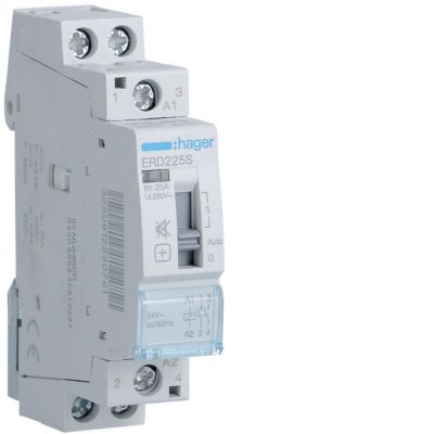 Stycznik modułowy cichy z możliwością sterowania ręcznego 24V AC 2Z 25A AC-7A B ERD225S HAGER (ERD225S)