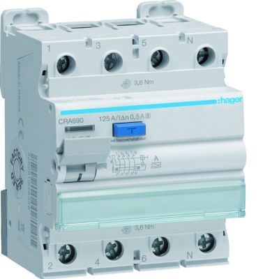 RCCB Wyłącznik różnicowoprądowy 3P+N 125A 500mA 10kA A S (CRA690)