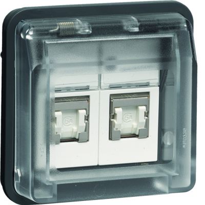 BERKER W.1 Moduł gniazdo komputerowe podwójne UAE 8/8-bieg. z pokrywą kat. 6/klasa E IP55 szary 14103505 HAGER (14103505)