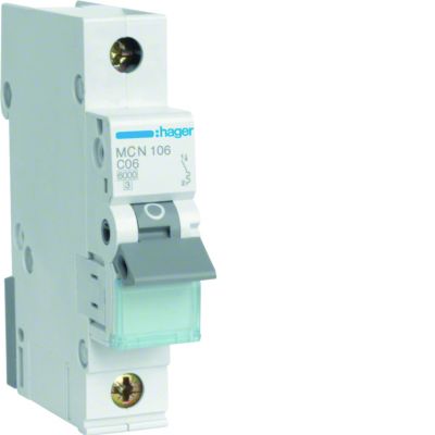 MCB Wyłącznik nadprądowy 6kA 1P C 6A MCN106E HAGER (MCN106E)