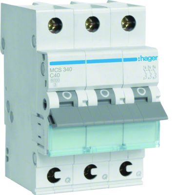 MCB Wyłącznik nadprądowy Icn=6000A 3P C 40A QuickConnect MCS340 HAGER (MCS340)