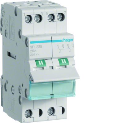 Modułowy przełącznik instalacyjny I-II punkt wspólny od dołu 2P 25A 230VAC SFL225 HAGER (SFL225)