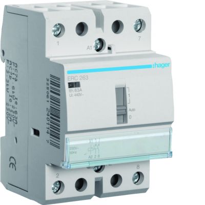 Stycznik modułowy z możliwością sterowania ręcznego 230V AC 2Z 63A AC-7A B ERC263 HAGER (ERC263)