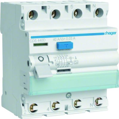 RCCB Wyłącznik różnicowoprądowy 3P+N 40A 30mA Typ A QuickConnect CDS440D HAGER (CDS440D)