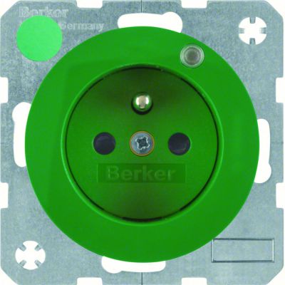 BERKER R.1/R.3 Gniazdo z uziemieniem i diodą kontrolną LED zielony połysk 6765092003 HAGER (6765092003)