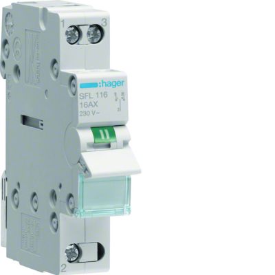 Modułowy przełącznik instalacyjny I-II punkt wspólny od dołu 1P 16A 230VAC SFL116 HAGER (SFL116)