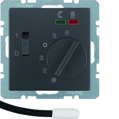 BERKER Q.x Regulator temperatury podłogi z stykiem zwiernym elementem centralnym LED antracyt aksamit lakierowana 20346086 HAGER (20346086)
