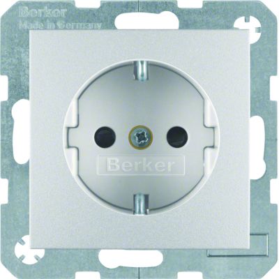 BERKER B.Kwadrat/B.7 Gniazdo SCHUKO z uziemieniem z przesłoną styków aluminium 41231404 HAGER (41231404)