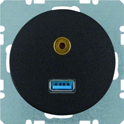 BERKER R.1/R.3 Gniazdo USB/3.5mm audio czarny 3315392045 HAGER (3315392045)