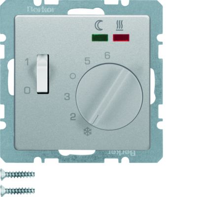 BERKER Q.x Regulator temperatury podłogi z stykiem zwiernym elementem centralnym LED aluminium aksamit lakierowana 20346084 HAGER (20346084)