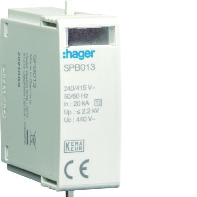 HAGER SPD Moduł T2 MOV 1P sieć IT In=20kA Up≤2,2kV Uc=440V In=20kA Imax=40kA SPB013 (SPB013)