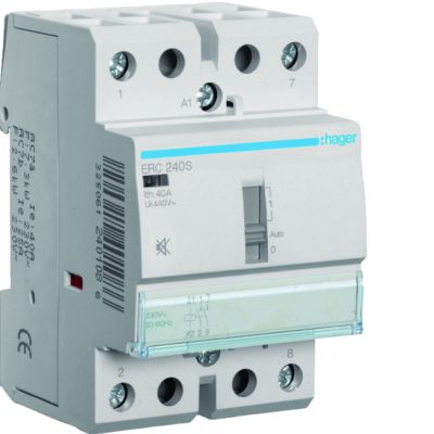 Stycznik modułowy cichy z możliwością sterowania ręcznego 230V AC 2Z 40A AC-7A B ERC240S HAGER (ERC240S)