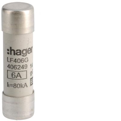 Wkładka bezpiecznikowa cylindryczna CH-14 14x51mm gG 6A 500VAC LF406G HAGER (LF406G)