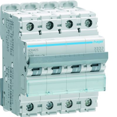 MCB Wyłącznik nadprądowy 10kA/15kA 4P D 25A NDN425 HAGER (NDN425)