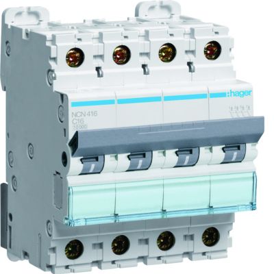 MCB Wyłącznik nadprądowy 10kA/15kA 4P C 16A NCN416 HAGER (NCN416)