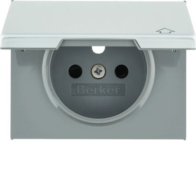 BERKER K.5 Płytka czołowa do gniazda z uziemieniem i pokrywą aluminium 3965777103 HAGER (3965777103)